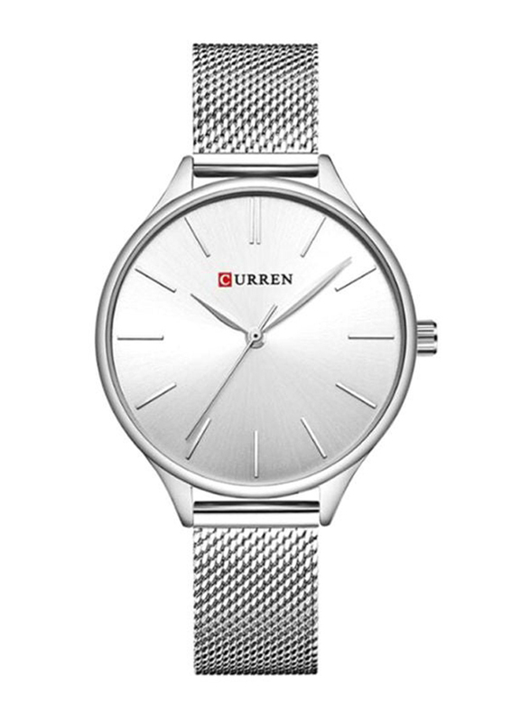 Curren Analog Watch for Women with Alloy Band and Water Resistant, 9024, Silver-White