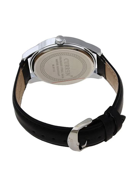 Curren Analog Watch for Men with Leather Band with Date Display, 8116, Black-White