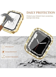 2-Pack Diamond Watch Cover Guard with Shockproof Frame for Apple Watch 45mm, Clear/Gold