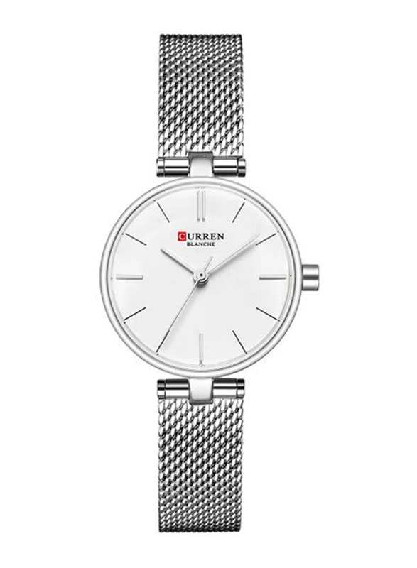Curren Analog Watch for Women with Stainless Steel Band, Water Resistant, 9038, Silver/White