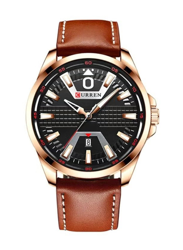 

Curren Analog Watch for Men with Leather Band, J4364RG, Brown-Black