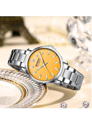 Curren New Fashion Classic Analog Watch for Women with Stainless Steel Band, Water Resistant, Silver-Yellow
