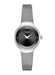 Curren Analog Quartz Watch for Women with Stainless Steel Band, Water Resistant, 9028, Silver-Black