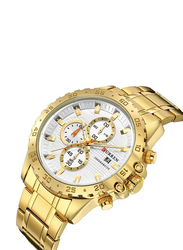 Curren Analog Watch for Men with Stainless Steel Band, Gold-White