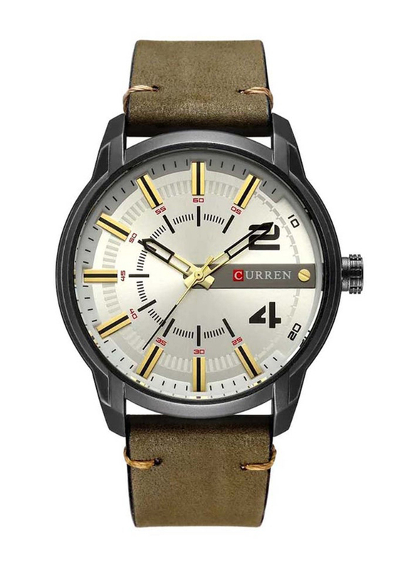 Curren Analog Watch for Men with Leather Band, Water Resistant, M-8306-3, Grey-White