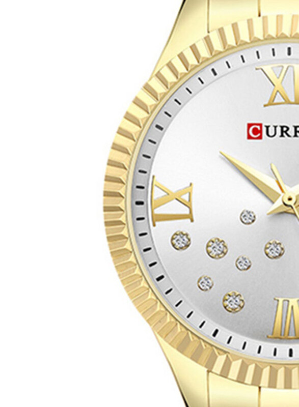 Curren Analog Watch for Women with Alloy Band, Chronograph and Water Resistant, 9009, Gold-Silver