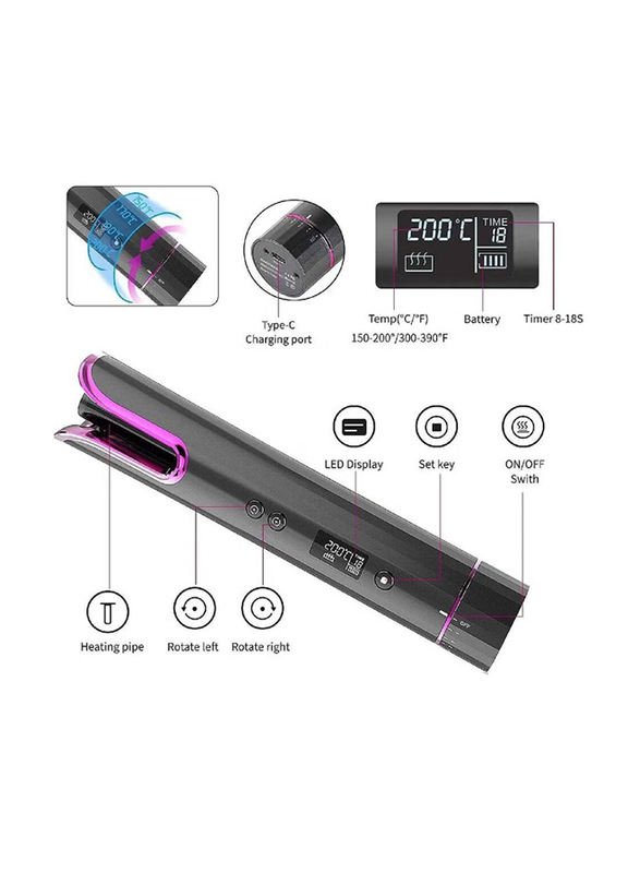 ICS Cordless Automatic Curling Iron with LCD Display & 4 Adjustable Temperature, Multicolour