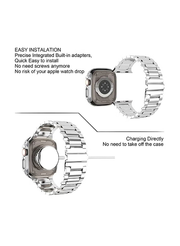 ICS Replacement Stainless Steel Band with Case Cover for Apple Watch Ultra 49mm, Silver