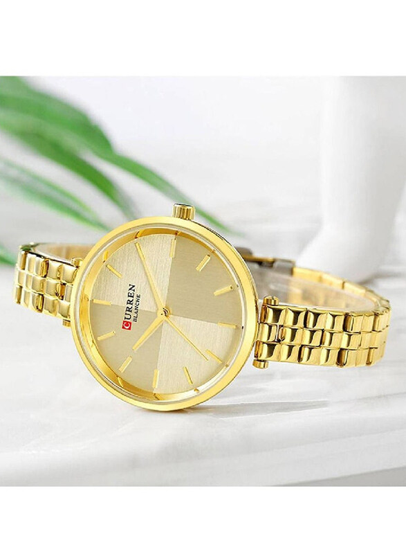 Curren Luxury Analog Watch for Women with Stainless Steel Band, Water Resistant, Gold