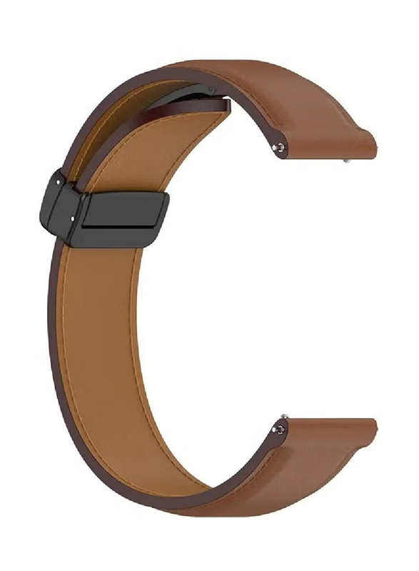 Perfii Genuine Cow Leather Folding Buckle Watch Strap for Samsung Galaxy Watch 3 45mm / Galaxy Watch 46mm R800, Brown