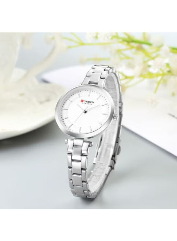 Curren Analog Watch for Women with Stainless Steel Band, Water Resistance, J4170W-KM, Silver-White