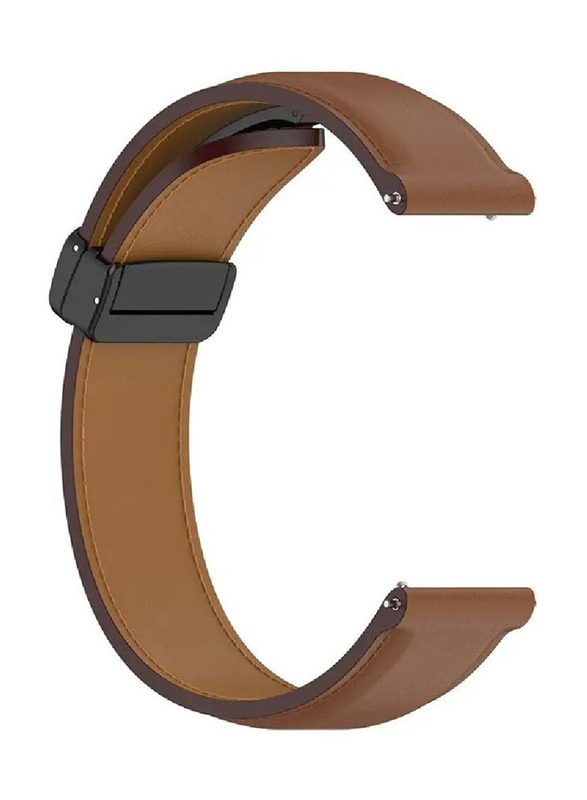 Perfii Genuine Cow Leather Watch Strap 22mm Folding Buckle Wristband for Samsung Galaxy Watch 3 45mm/Galaxy Watch 46mm R800, Brown