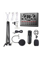 BM800 Microphone Set with Multi-functional Live Sound Card Audio Recording Equipment, I7765-6-T, Black