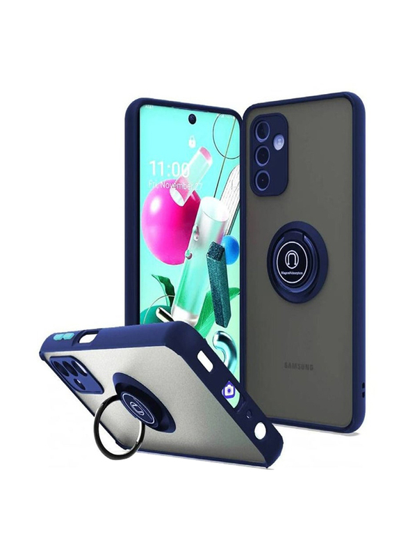 Matte Silicone Protective Case Cover with 360 Degrees Rotate Metal Magnetic Ring Kickstand for Samsung Galaxy A13 5G, Blue