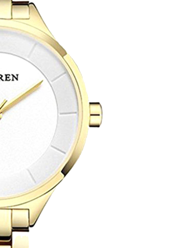 Curren Analog Watch for Women with Stainless Steel Band, Water Resistant, WT-CU-9015-GO2#D2, Gold-White