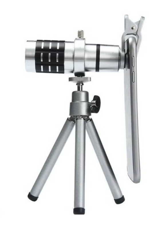 Aluminium Cellphone Mobile Phone Lens 12X Zoom Telescope Camera for Android & IOS, Silver