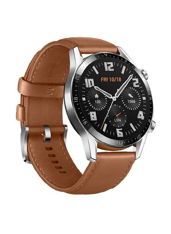 Telzeal 46mm Full Touch Round Fitness Tracker Heart Rate Monitor Bluetooth Call Smartwatch, Brown