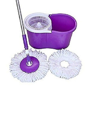 Grazia OBBO 360 Spin Mop Bucket with Extensive Rod & Wet & Dry Folding Bucket Basket, Purple/White
