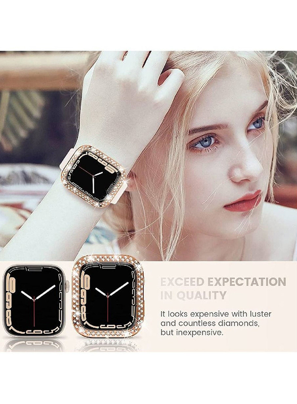 Protective PC Bling Crystal Diamond Frame Case Cover for Apple Watch Series 7 41mm, 2 Piece, Silver/Rose Gold