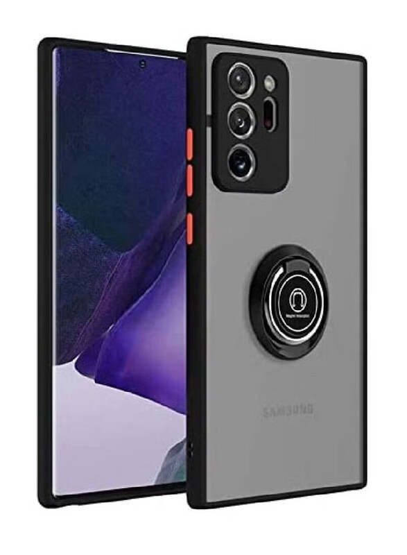 

Generic Samsung Note 20 Ultra Matte Back Cover with 360 Rotational Car Mount Magnetic Ring Holder Bumper Slim Thin Mobile Phone Case Cover, Black