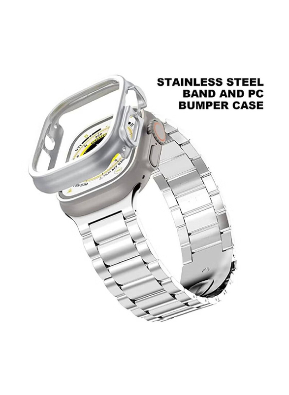 ICS Replacement Stainless Steel Band with Case Cover for Apple Watch Ultra 49mm, Silver