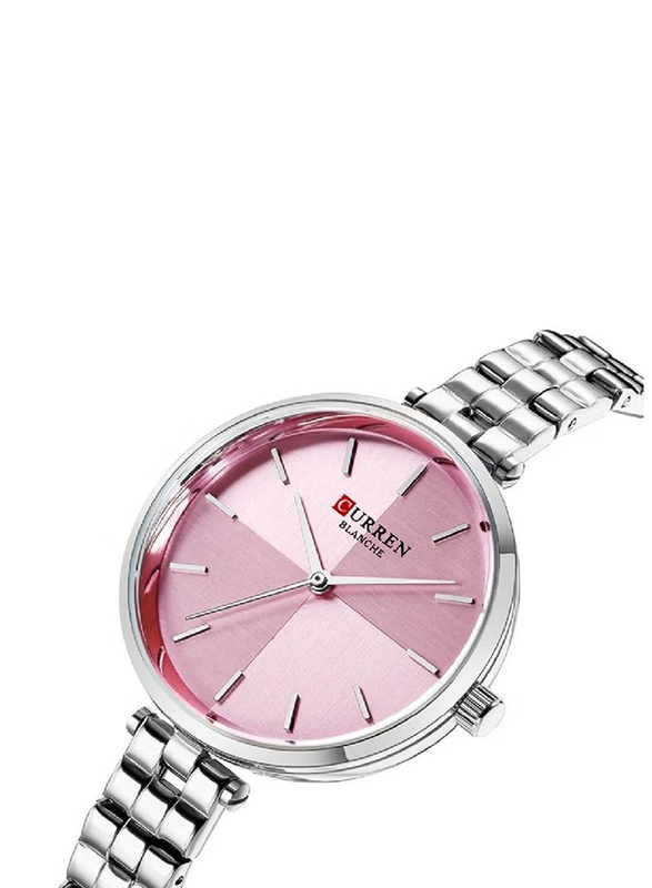 Curren Analog Watch for Women with Stainless Steel Band, Water Resistant, 9043, Pink-Silver