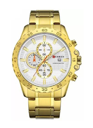 Curren Analog Watch for Men, Water Resistant and Chronograph, 8334, Gold/White