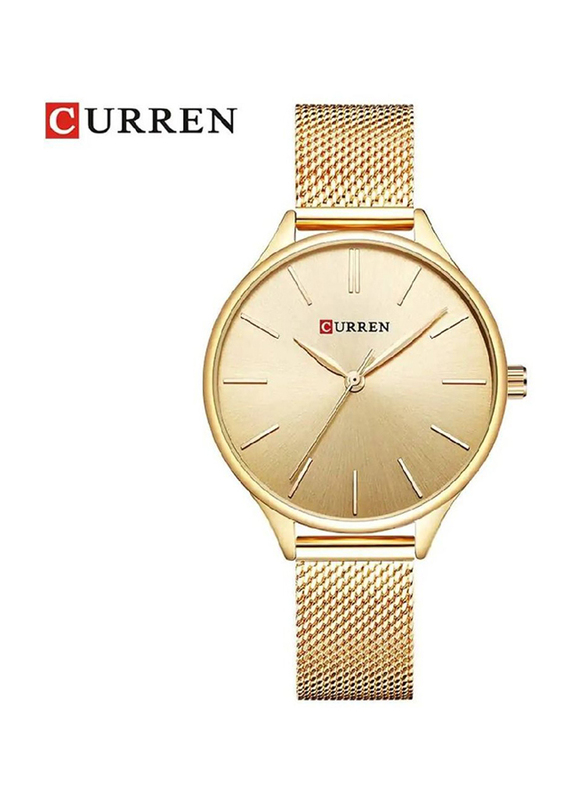 Curren Simple Elegant Analog Quartz Watch for Women with Stainless Steel Band, Water Resistant, Gold