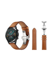 Perfii Stylish Leather Replacement Band for Huawei Watch GT/GT 2 46mm, Brown
