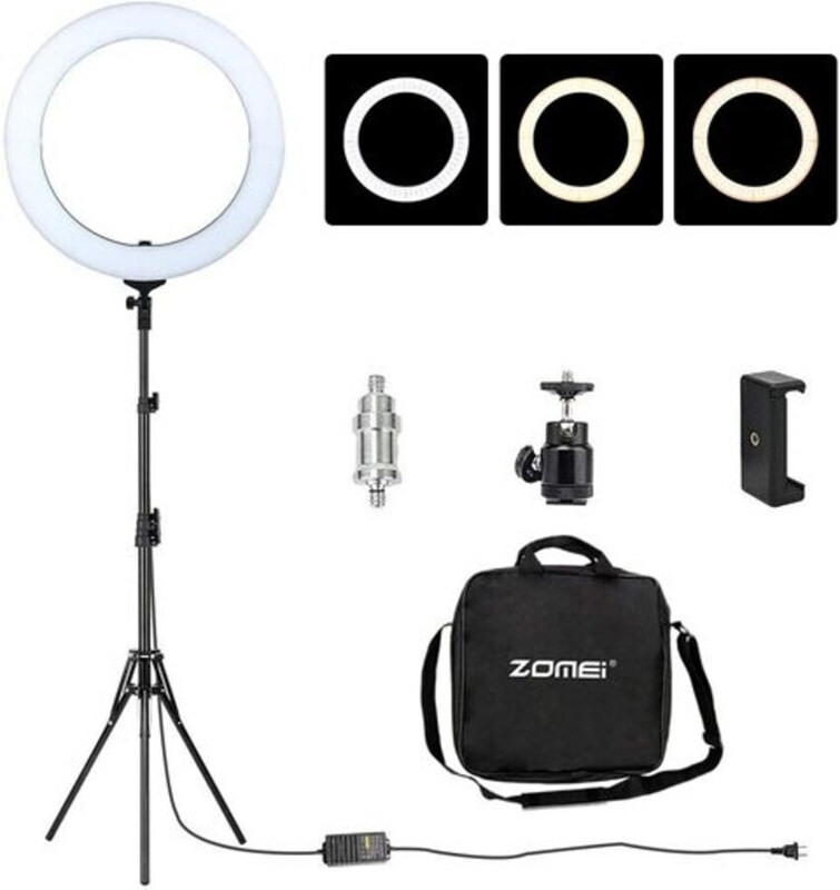 

Zomei Dimmable LED Ring Light for Universal Mobile Phones, White/Black