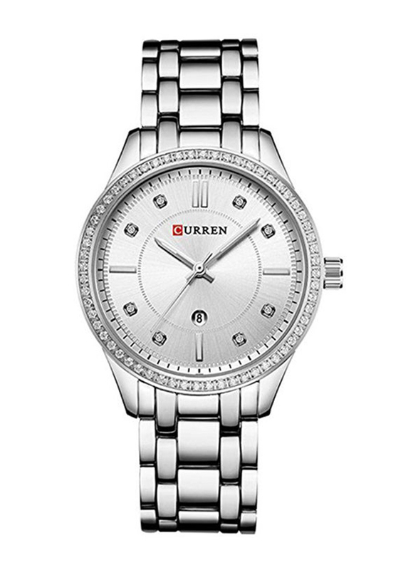 Curren Analog Watch for Women with Stainless Steel Band, Water Resistant, WT-CU-9010-SLD1, Silver-Silver