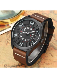 Curren Analog Watch for Men with Leather Band, Water Resistant, 8258, Coffee-Black