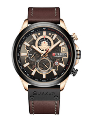 Curren Analog Watch for Men with Leather Band, Chronograph, 8380, Brown-Black