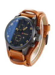 Curren Analog Quartz Watch for Men with Leather Band, Chronograph, J31CA1, Brown-Black