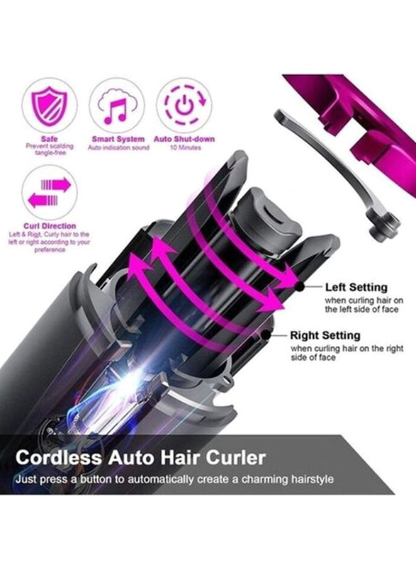 Automatic Cordless Auto Hair Curler with Accessories, Black/Pink