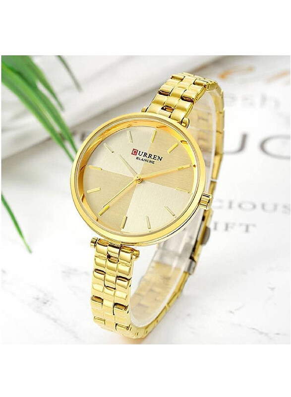 Curren Luxury Analog Watch for Women with Stainless Steel Band, Water Resistant, Gold