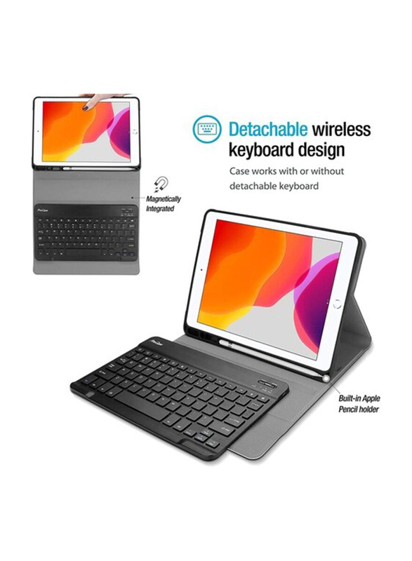 Ntech Detachable Wireless with Pencil Holder & Stand Folio Cover for iPad 10.2" (8th Gen)/(7th Gen), Black