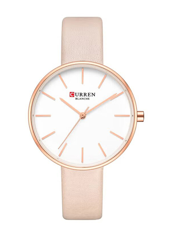 Curren Analog Watch for Women with Leather Band, Water Resistant, C9042L-3, Pink-White