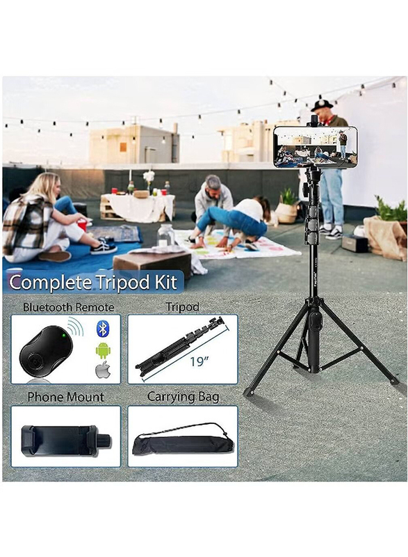 Portable All-In-One Professional Heavy Selfie Stick & Tripod for Apple & Android Devices, Black