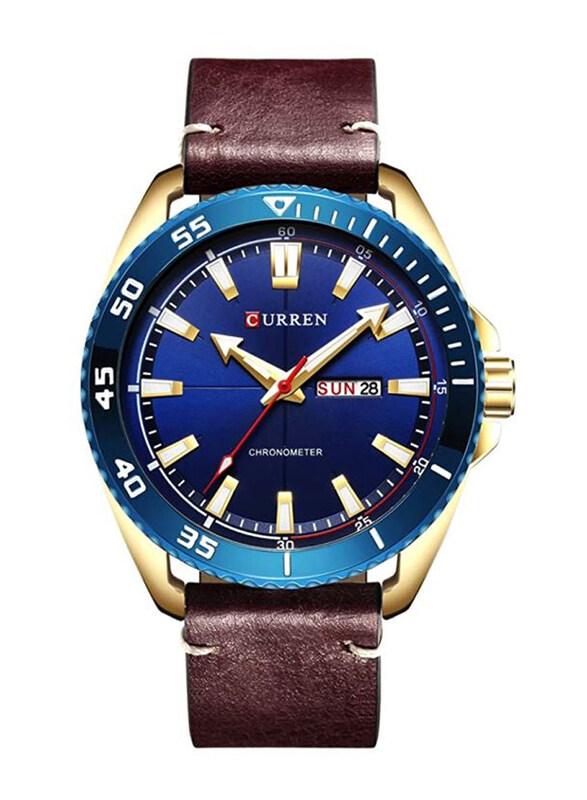 

Curren Analog Watch for Men with Leather, M-8272-5, Brown-Blue/Gold