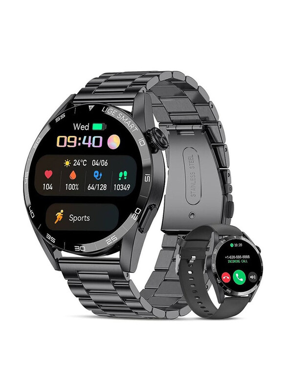 

HYX Extra Band + Stainless Steel Fitness Smartwatch, IP67, Black