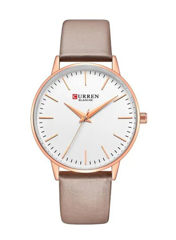 

Curren Analog Watch for Girls with Leather Band, C9021L-3, Brown-White