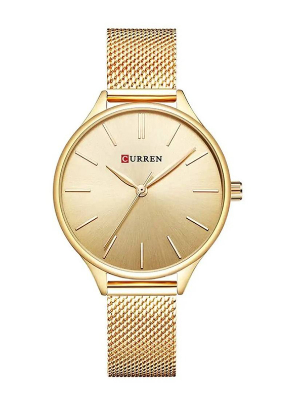 Curren Simple Elegant Analog Quartz Watch for Women with Stainless Steel Band, Water Resistant, Gold