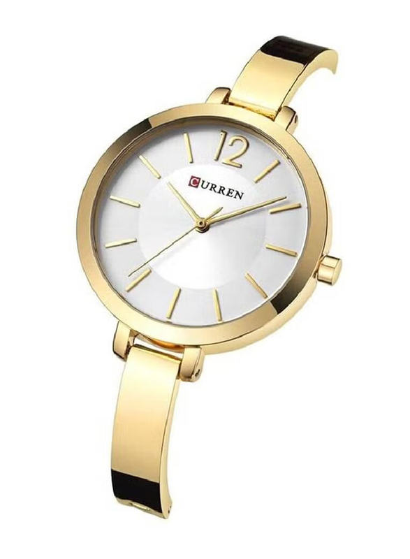 Curren Analog Watch for Women with Stainless Steel Band, Water Resistant, 9012, Gold-White