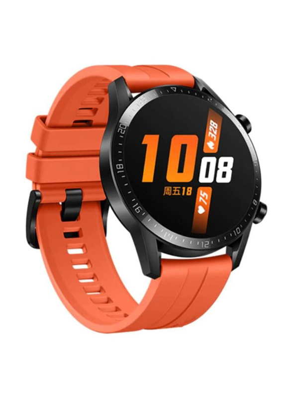 46mm Bluetooth Smartwatch, Full Touch, Round Fitness Tracker, Heart Rate Monitor, Bluetooth Call, Orange/Black