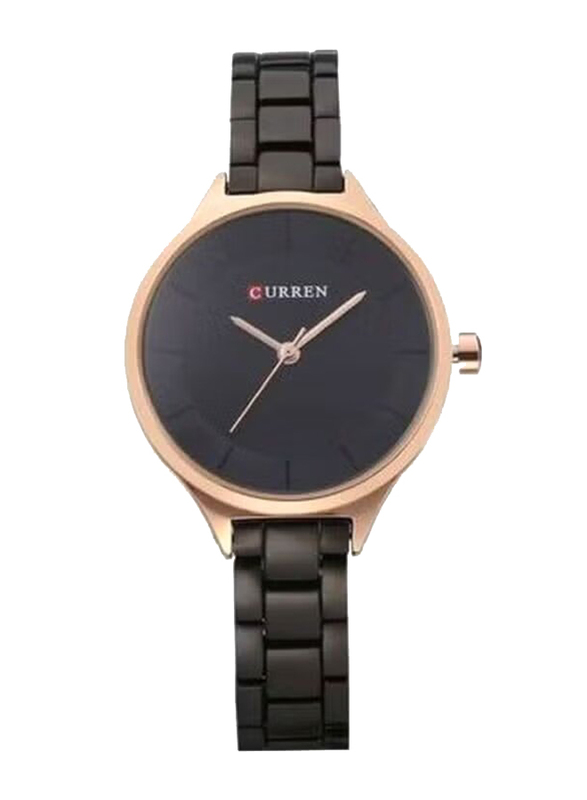Curren Analog Quartz Watch for Women with Stainless Steel Band, Water Resistant, 9015, Black