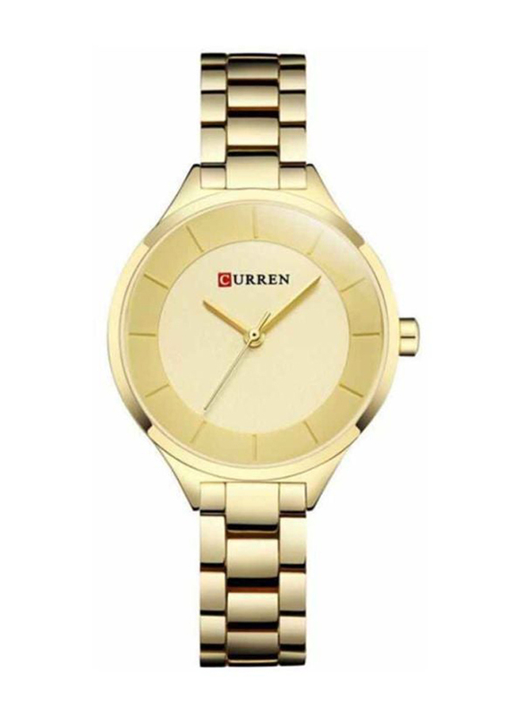 Curren Analog Watch for Women with Alloy Band and Water Resistant, 9015, Gold
