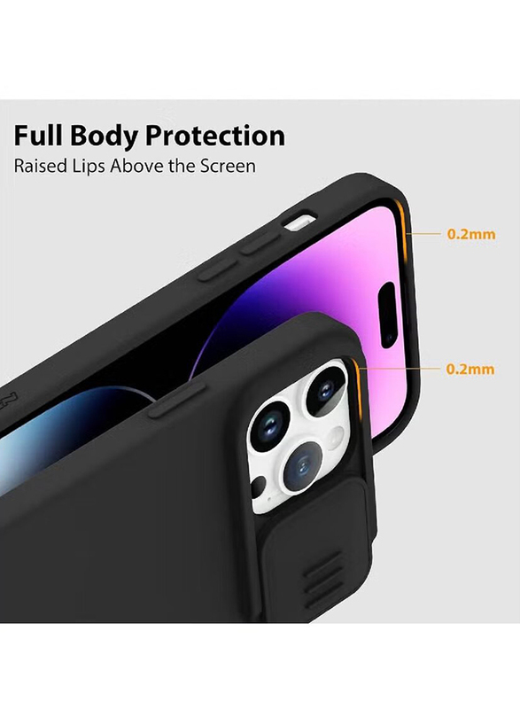 Nillkin Apple 14 Pro Max Camshield Silky Magnetic Liquid Silicone Shockproof Anti-Scratch Slide Camera Protection Mobile Phone Case Cover, Black