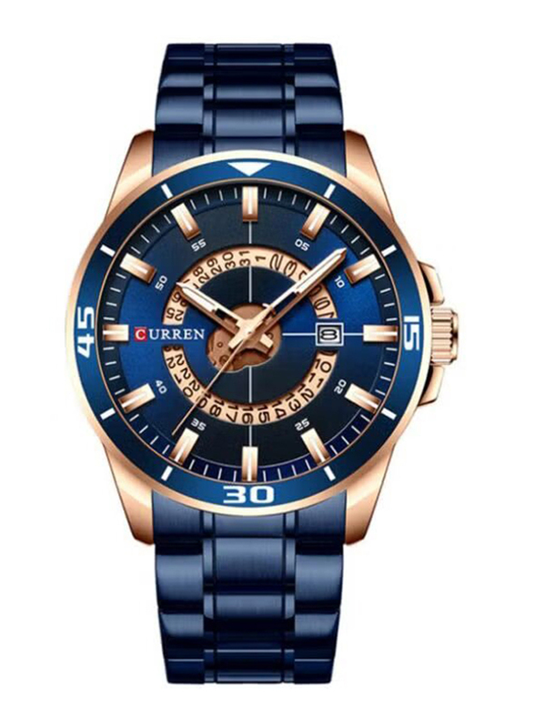 Curren Analog Watch for Men with Stainless Steel Band, 4339, Blue-Rose Gold/Blue