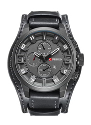 Curren Analog Watch for Men with Leather Band, J3745BGY-KM, Black
